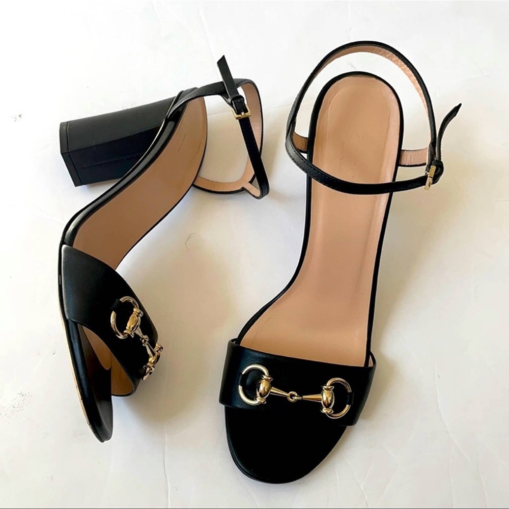 Gucci Classic Horsebit Black Block Heels EUC